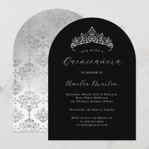 Elegante Zwarte Zilveren Tiara Quinceanera Kaart