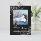 Elegante zwarte & zilveren trouwkaarten met 'Love Bedankkaart (Staand voorkant)