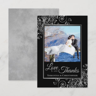 Elegante zwarte & zilveren trouwkaarten met 'Love Bedankkaart