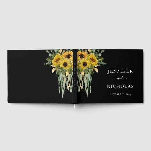 Elegante zwarte zonnebloem bruiloft gastenboek (Volledig)
