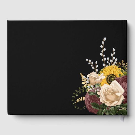 Elegante zwarte zonnebloemen bruiloft gastenboek (Achterkant)