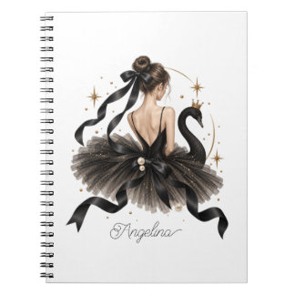 Elegante Zwarte Zwaan Ballerina Goud & Parel Notitieboek