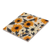 Elegante zwartogige Susans op bruin Tegeltje (Zijkant)