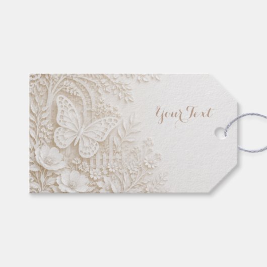 Eleganter Papercut Schmetterling mit Blumenrahmen Cadeaulabel (Voorkant (Horizontaal))