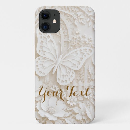 Eleganter Papercut Schmetterling mit Blumenrahmen Case-Mate iPhone Case (Achterkant)