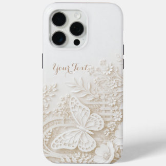 Eleganter Papercut Schmetterling mit Blumenrahmen iPhone 15 Pro Max Hoesje