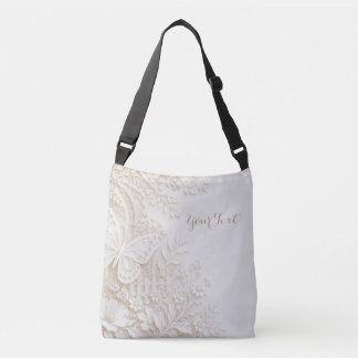 Eleganter Papercut Schmetterling mit Blumenrahmen Crossbody Tas