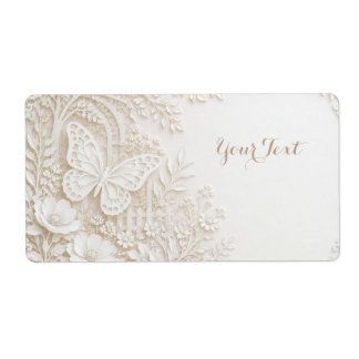 Eleganter Papercut Schmetterling mit Blumenrahmen Etiket