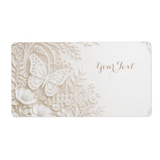 Eleganter Papercut Schmetterling mit Blumenrahmen Etiket (Voorkant)
