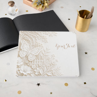 Eleganter Papercut Schmetterling mit Blumenrahmen Gastenboek