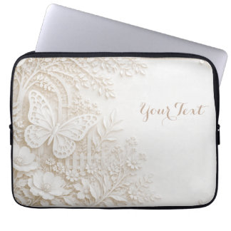 Eleganter Papercut Schmetterling mit Blumenrahmen Laptop Sleeve