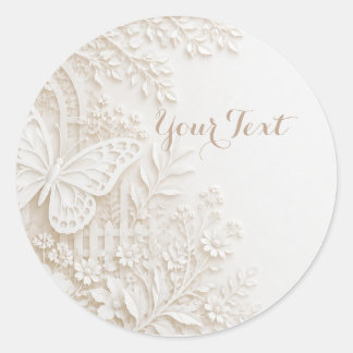Eleganter Papercut Schmetterling mit Blumenrahmen Ronde Sticker