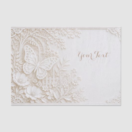 Eleganter Papercut Schmetterling mit Blumenrahmen Tissuepapier (Voorkant)
