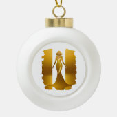 Elegantes Goldkleid Keramische Bal Ornament (Voorkant)