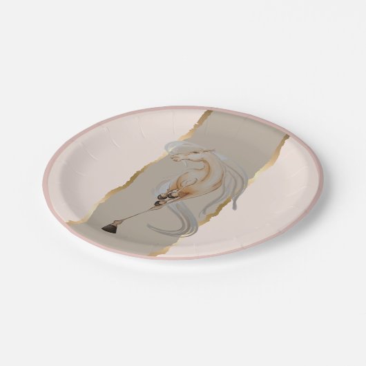 Elegantes Pappgeschirr mit edlem Pferdemotiv Papieren Bordje (Gekanteld)