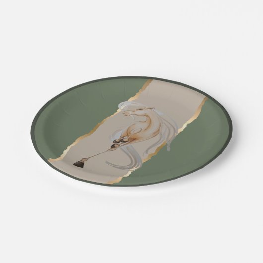 Elegantes Pappgeschirr mit edlem Pferdemotiv Papieren Bordje (Gekanteld)