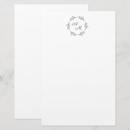 Elegantes Personalisierbares Monogramm-Kranz Brief Briefpapier (Voorkant / Achterkant)