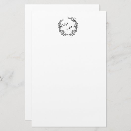 Elegantes Personalisierbares Monogramm-Kranz Briefpapier (Voorkant / Achterkant)
