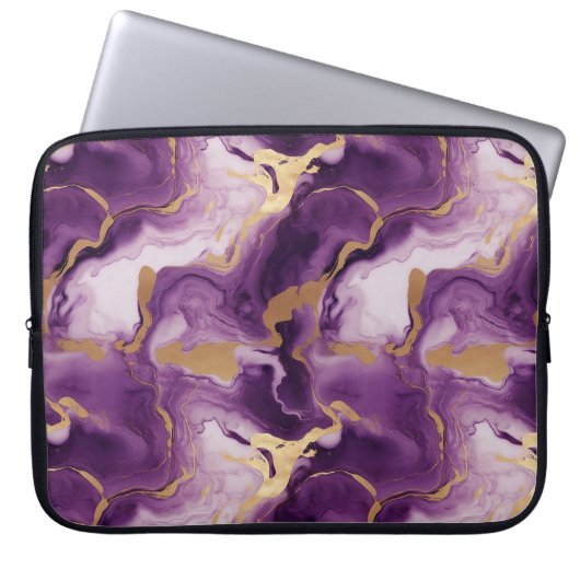 Elegantes vetas doradas y moradas laptop sleeve (Voorkant)