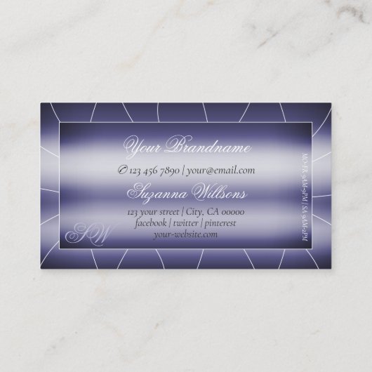 Elegantie Blauw met Sparkle Diamonds en Monogram Visitekaartje (Achterkant)