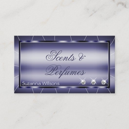 Elegantie Blauw Stijlvol met Faux Diamonds en Foto Visitekaartje (Voorkant)