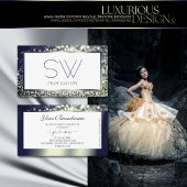 Elegantie Blauw Zilver Ombre Glitter Wit Monogram Visitekaartje