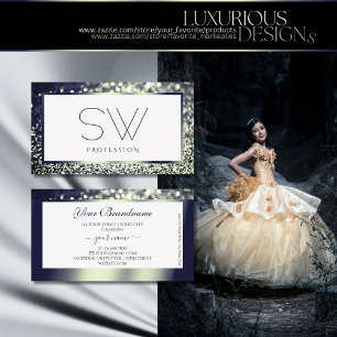 Elegantie Blauw Zilver Ombre Glitter Wit Monogram Visitekaartje