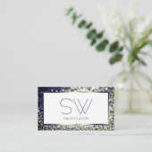 Elegantie Blauw Zilver Ombre Glitter Wit Monogram Visitekaartje (Staand voorkant)