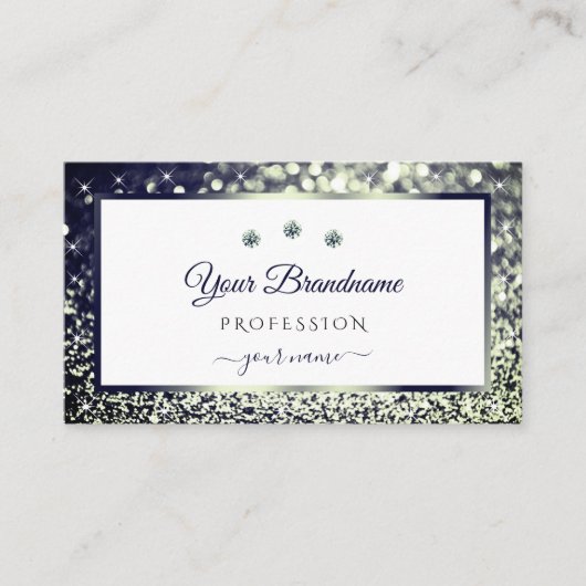 Elegantie Blauw Zilver Ombre Wit Glitter Diamanten Visitekaartje (Voorkant)