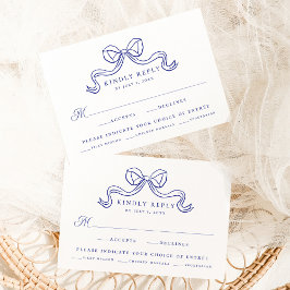  Elegantie Blauwe Boog Trouwmaaltijd RSVP Informatiekaartje