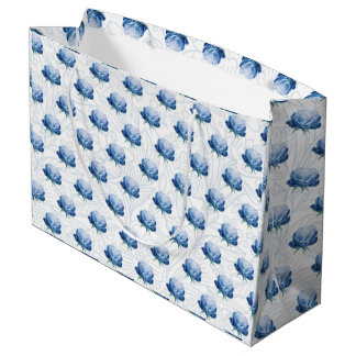 Elegantie Blauwe Pioen Botanische Wrapping Papier Groot Cadeauzakje