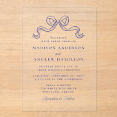  Elegantie Blue Bow Wedding Acryl Uitnodigingen (Voorkant)