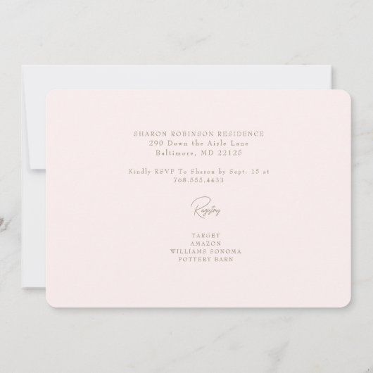 Elegantie Blush Roos Trouwjurk Vrijgezellenfeest Kaart (Achterkant)