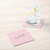 Elegantie Blush Roze Gouden Monogram Schrift Handt Kartonnen Onderzetters (Insitu)
