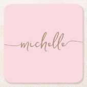 Elegantie Blush Roze Gouden Monogram Script Handte Kartonnen Onderzetters (Voorkant)