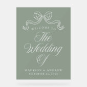 Elegantie Bow Sage Groene Bruiloft Welkom Acryl Bord (Voorkant)