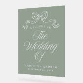 Elegantie Bow Sage Groene Bruiloft Welkom Acryl Bord (Hoek)