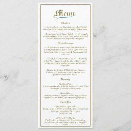Elegantie Bruiloft Menu (Voorkant)
