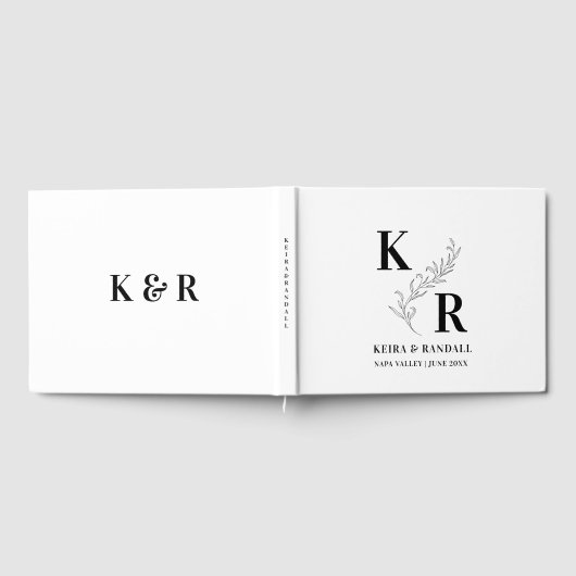 Elegantie: Bruiloft Monogram Minimalistisch Zwart  Gastenboek (Volledig)
