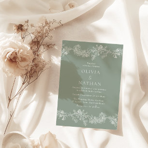  Elegantie Classic Floral Sage Green Wedding Kaart