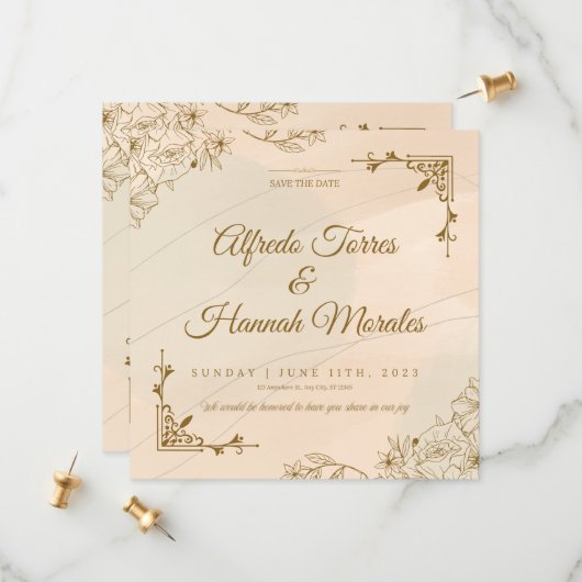  Elegantie: Classic Floral Wedding Red de Save The Date (Voorkant / Achterkant in situ)