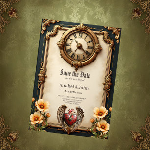 elegantie: een elegante klok en een elegant hart. save the date