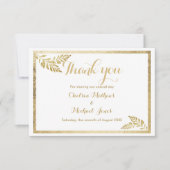 Elegantie eenvoudige witte gouden blad bloemen Dan Bedankkaart (Voorkant)