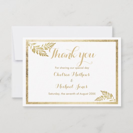 Elegantie eenvoudige witte gouden blad bloemen Dan Bedankkaart (Voorkant)