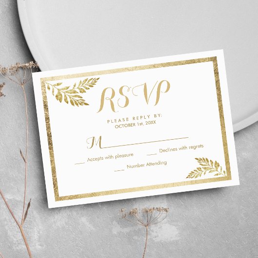 Elegantie eenvoudige witte gouden blad bloemen RSV RSVP Kaartje