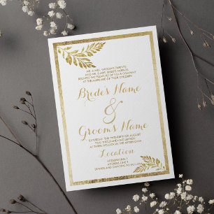 Elegantie eenvoudige witte gouden blad bloemenbrui kaart