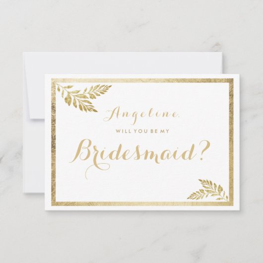 Elegantie eenvoudige witte gouden bloem Bruidsmeis Kaart (Voorkant)