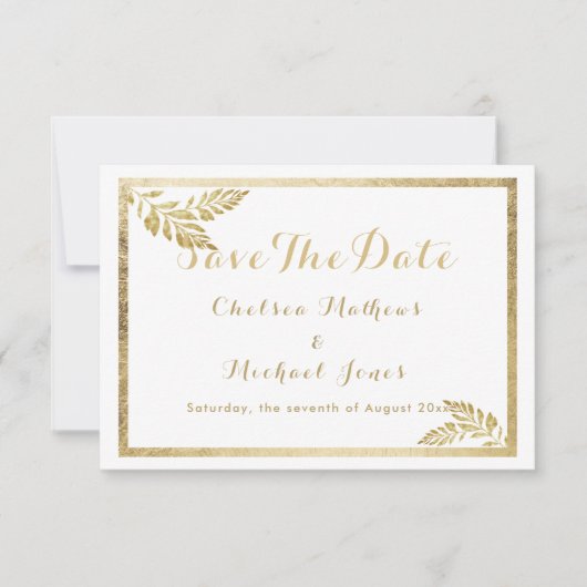 Elegantie eenvoudige witte gouden bloem Save The D Save The Date (Voorkant)