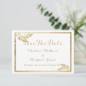 Elegantie eenvoudige witte gouden bloem Save The D Save The Date (Staand voorkant)