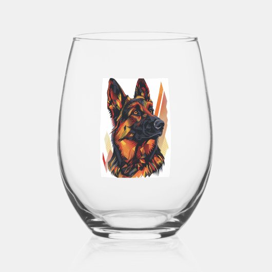 Elegantie en Canine Grace Duitse Herders Wijnglas Zonder Voet (Voorkant)